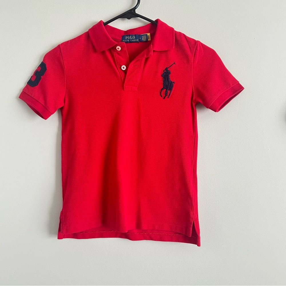 Ralph Lauren Kids Bright Red Polo Shirt, Boy Size 6, Pony Logo Front